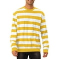 thumbnail image 1 of INSPIRE CHIC Chandails en Molleton pour Hommes Rayures Contrastées Col Rond Manches Longues Coupe Régulière Chandail TG Jaune Blanc, 1 of 6