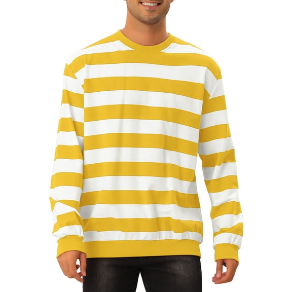INSPIRE CHIC Men's Sweatshirts Contrast Stripes Crew Neck Long Sleeve Regular Fit Pullover Sweatshirt 2XL Yellow White