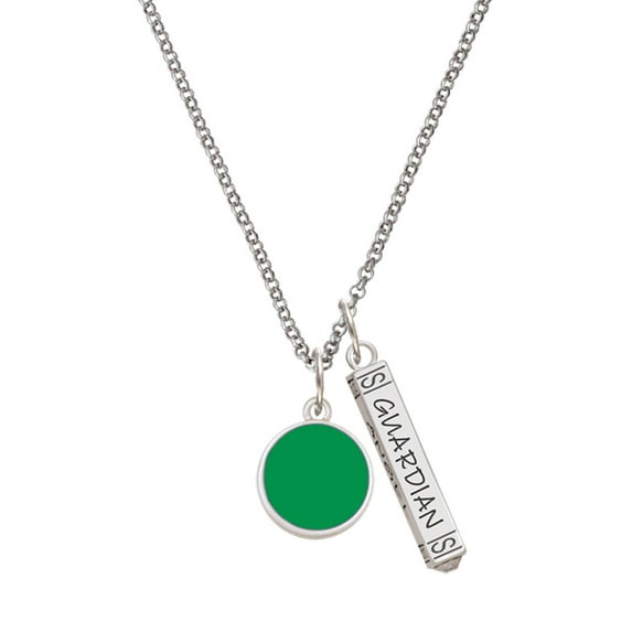 Delight Jewelry Silvertone Small Green Enamel Disc Silvertone Guardian Angel Bar Charm Necklace, 23"