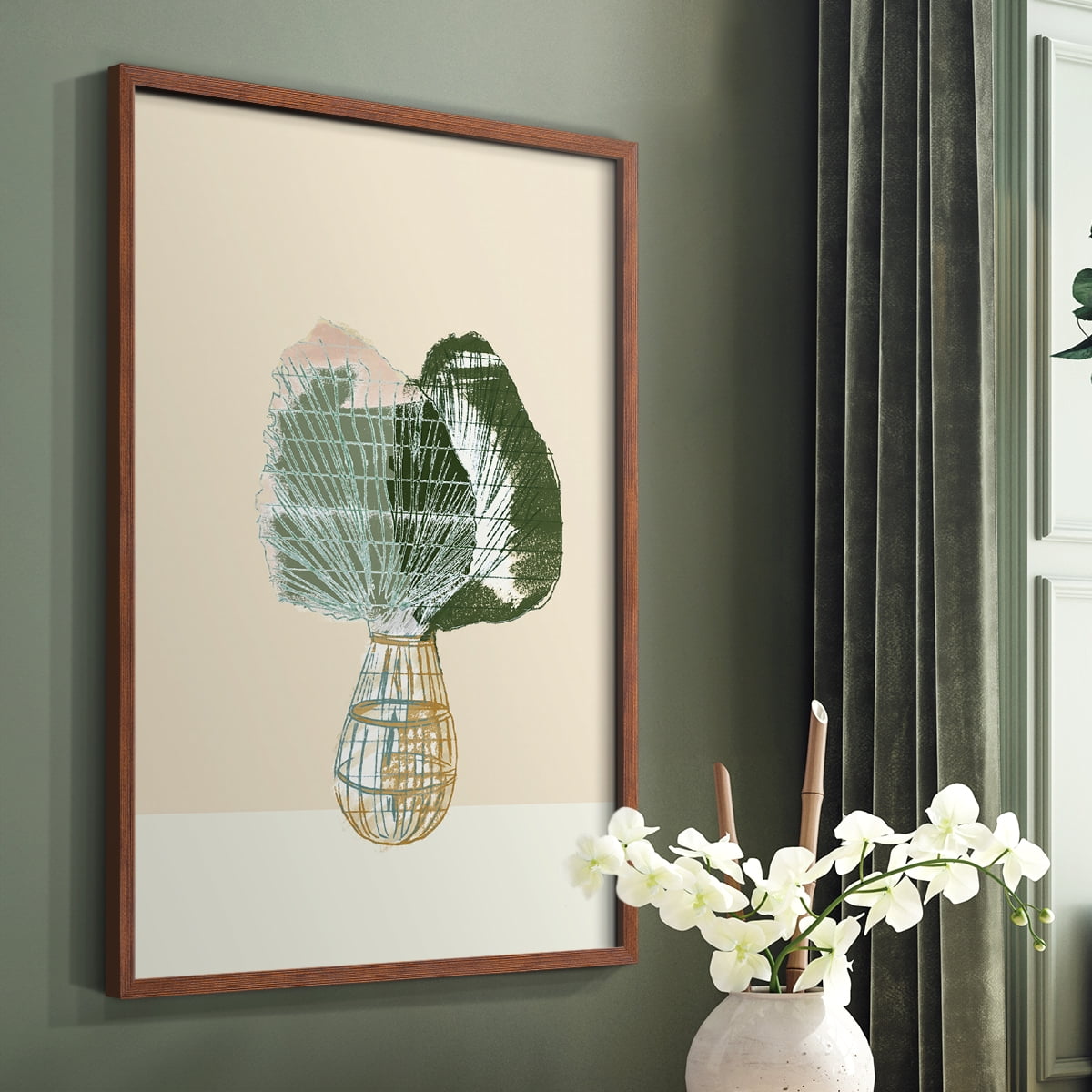 Woven Tropical Leaf II Framed Print - Solid Wood in Single Picture Frame Solid Wood 2 Framed Print