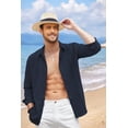 thumbnail image 7 of Coshow Mens Cuban Guayabera Shirt Casual Button Down Shirts Long Sleeve Summer Beach Shirts, 7 of 7