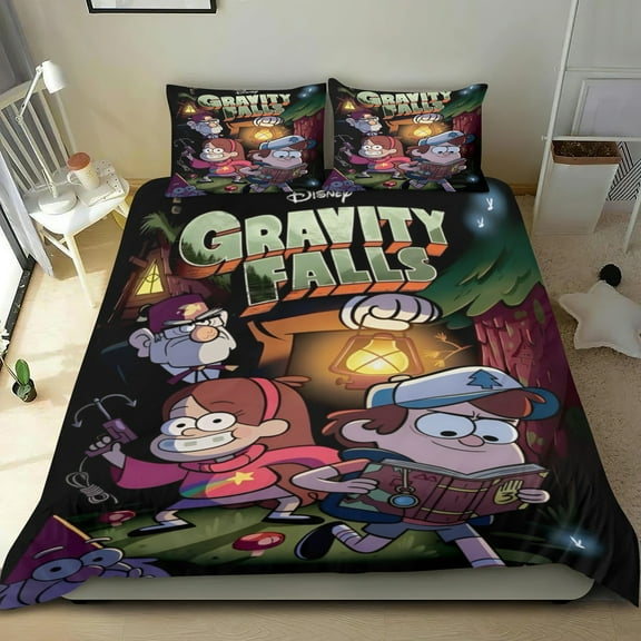 Gravity falls thin bedding set has an iconic print,One duvet cover and two pillowcases., it adds a nostalgic touch to any bedroom，35" x 75"（90*190cm）