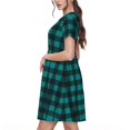thumbnail image 2 of Fotbe Teal On Black Plaid Pattern Dress Casual Womens Fashion Short Sleeve Maxi Dress T Shirt Dress Striped Long Color Block Maxi Dress, 2 of 6