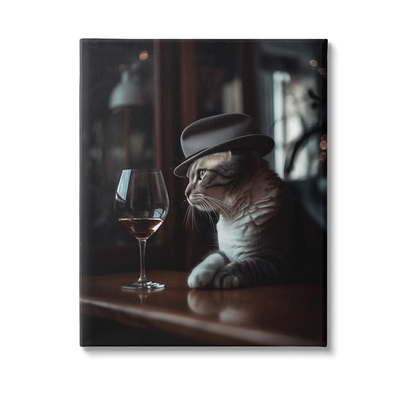 Stupell Industries Classy Cat at Bar Animals & Insects Painting Gallery Wrapped Canvas Art Print Wall Art, 24 x 30