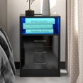 thumbnail image 2 of LED Nightstand with 2 USB Charging Ports and Wireless Charging, Modern Wooden High Gloss End Table with 3 Drawers and Cabinet, Multifunctional Bedside Table Sofa Table for Bedroom Living Room, Black, 2 of 7