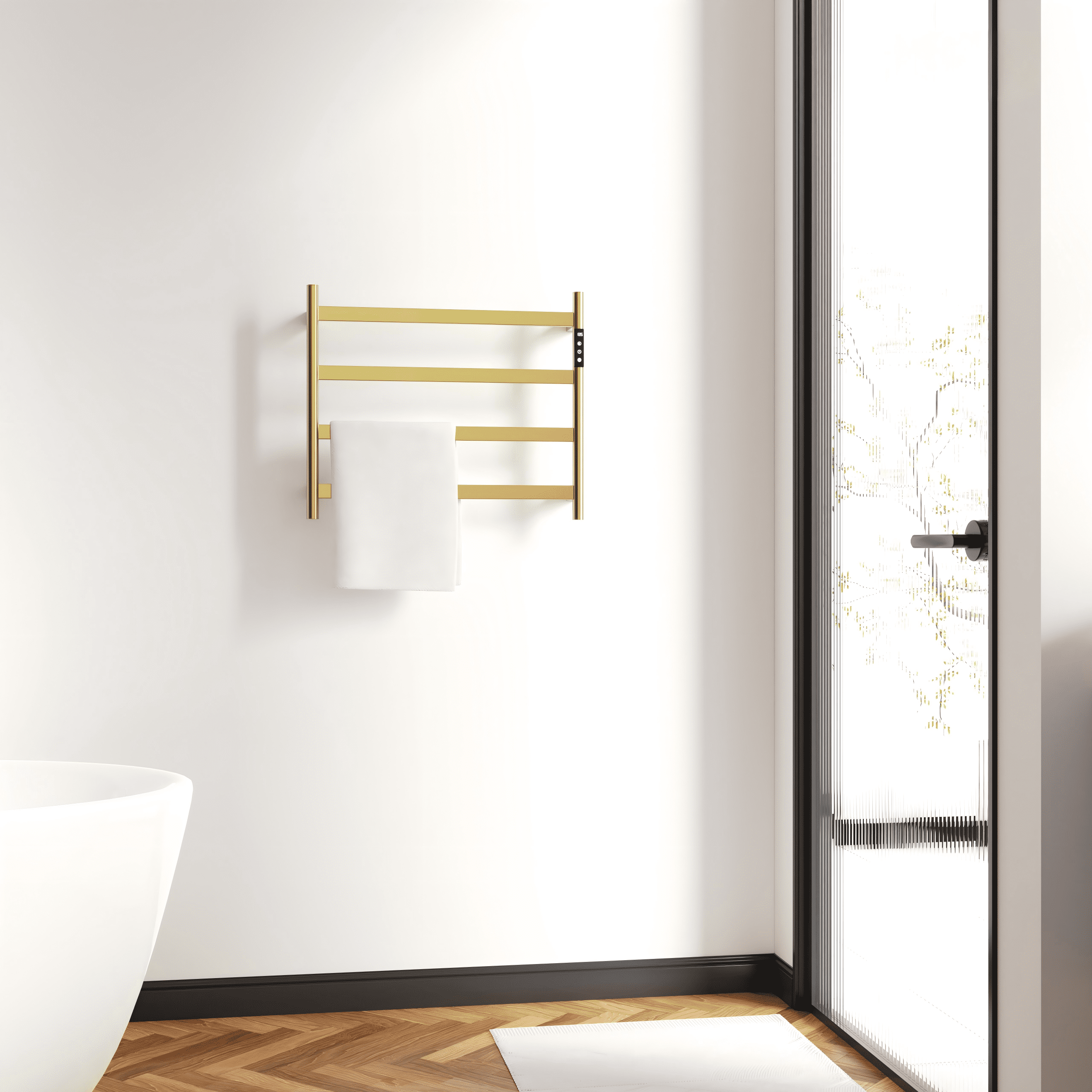 22.5" Heated Towel Rack for Bathroom,Wall Mounted with Intelligent Touch Screen Timer, 4-Bar Towel Warmer, 304 Stainless Steel Polished, Plug-in/Hard-Wired