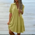 thumbnail image 2 of Diufon Casual Dresses for Women Solid Color Pleated Dress V Neck Short Sleeve Button down Dress, 2 of 6