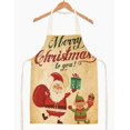 thumbnail image 2 of 1PC (5) Cotton Linen Santa Claus Apron for Adults and Kids - Printed - Unisex Kitchen Apron - for Dinner, Party, Cooking, 2 of 4