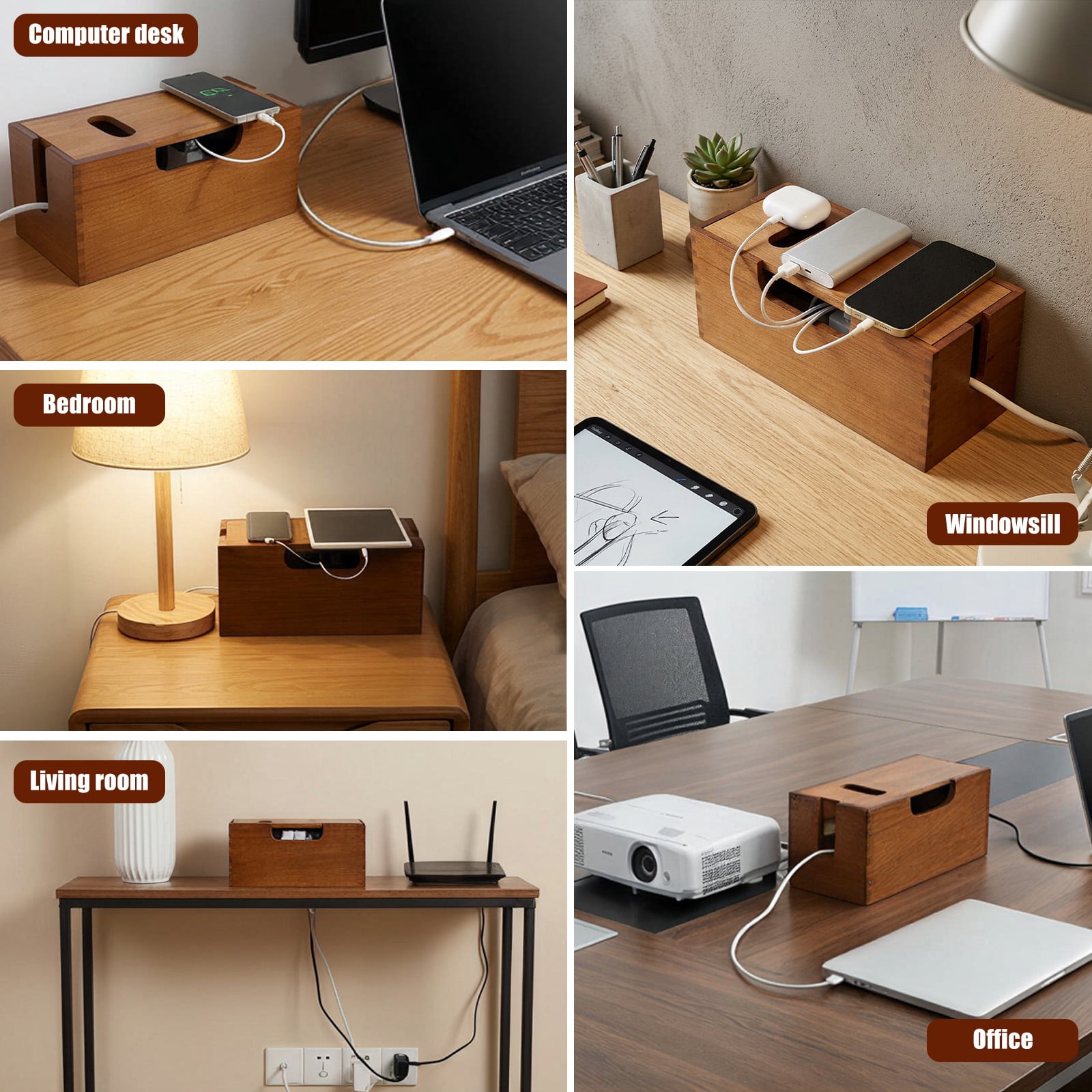 Threns Wood Cable Management Box,Wooden Cord Hider Desk Organizer for Power Strip,Electrical Hiding,TV Wires,Floor Cables,Office Under Desk Cable Storage Box for Wire,12.13 x 5.31 x 5.28 in