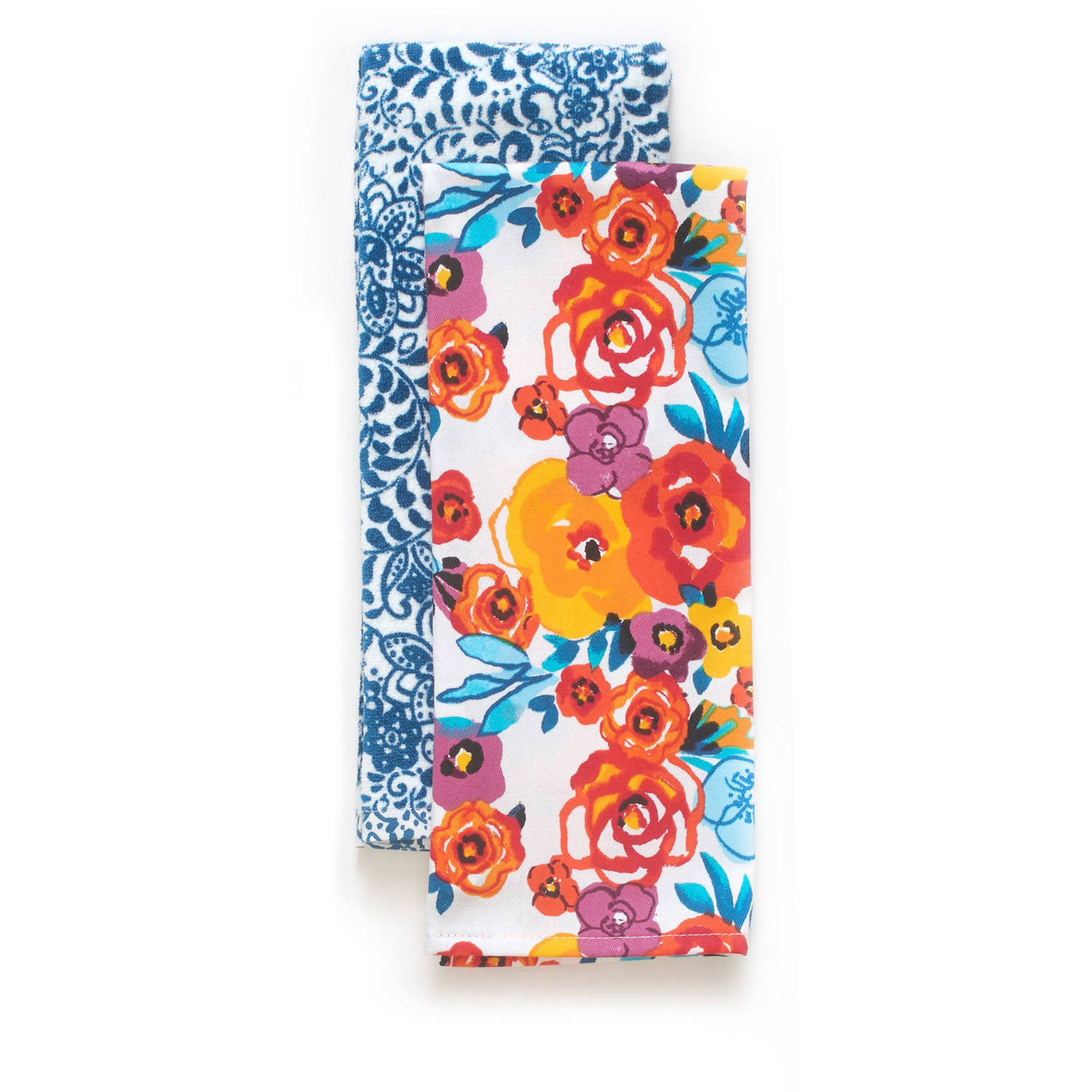 Hand Towels TWO Pioneer Woman Flea Market Floral Blue Traveling Vines Kitchen 