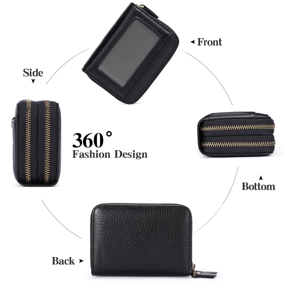 SENDEFN Women's Genuine Leather Card Wallet, Black photo 5