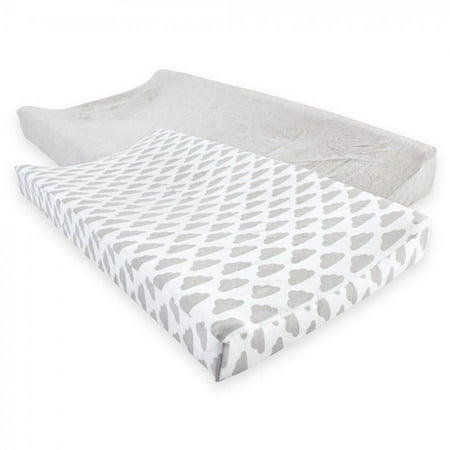 Hudson Baby Infant Cotton Changing Pad Cover, Heather Gray Cloud, One Size