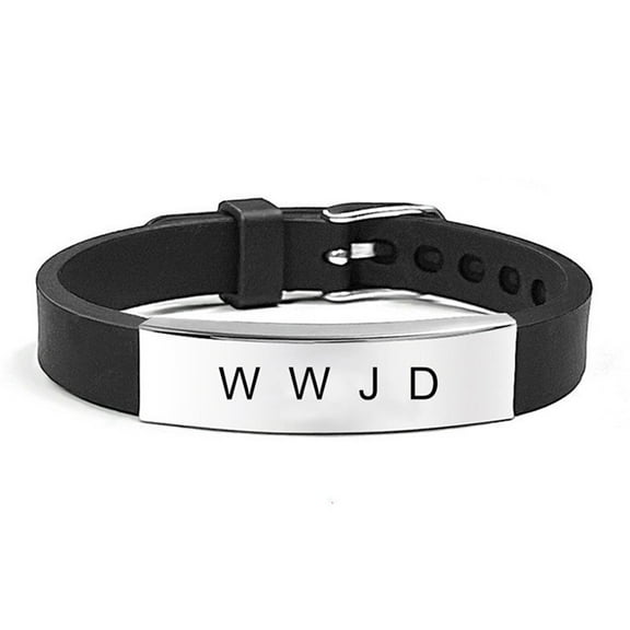 Single WWJD Bracelet - Adjustable What Would Jesus Do Silicone Strap Wristband - Religious Christ Jesus Faith Reminder Bangle - Christian Gifts for Sunday School Fundraising, Black