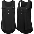 thumbnail image 3 of UDIYO Sexy Lady Solid Color Sleeveless Button Pocket Round Neck Irregular Hem Vest Top, 3 of 7