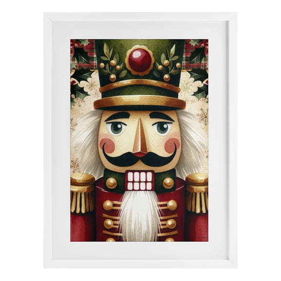 Traditional Festive Nutcracker White Framed Print Under Glass, 17 x 23, Made In USA