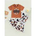 thumbnail image 2 of hirigin Kids Girls Summer Outfits Letter Yak Print Short Sleeve T-shirt and Casual Elastic Flare Pants Set, 2 of 9