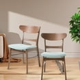 thumbnail image 1 of Table Chairs, Mid-Century Modern Fabric Dining Chairs With Natural Walnut Finished Rubberwood Frame, 2-Pcs Set, Mint / Natural Walnut For Kitchen, Dining Room, Terrace, 1 of 5