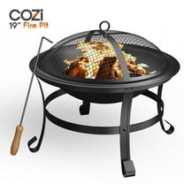 Cozi 19" Wood Burning Fire Pit with Iron Net and Cover Lid for Backyard and Camping