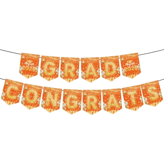 Graduation Decorations 2026, Congrats Grad Decor, Class of 2026 Party Supplies Decorations for Grad Party Decorations, Orange and Gold, Banner