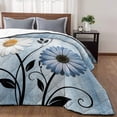 Blue White Daisy Quilted Comforters Cooling Blanket Oversized Queen ...