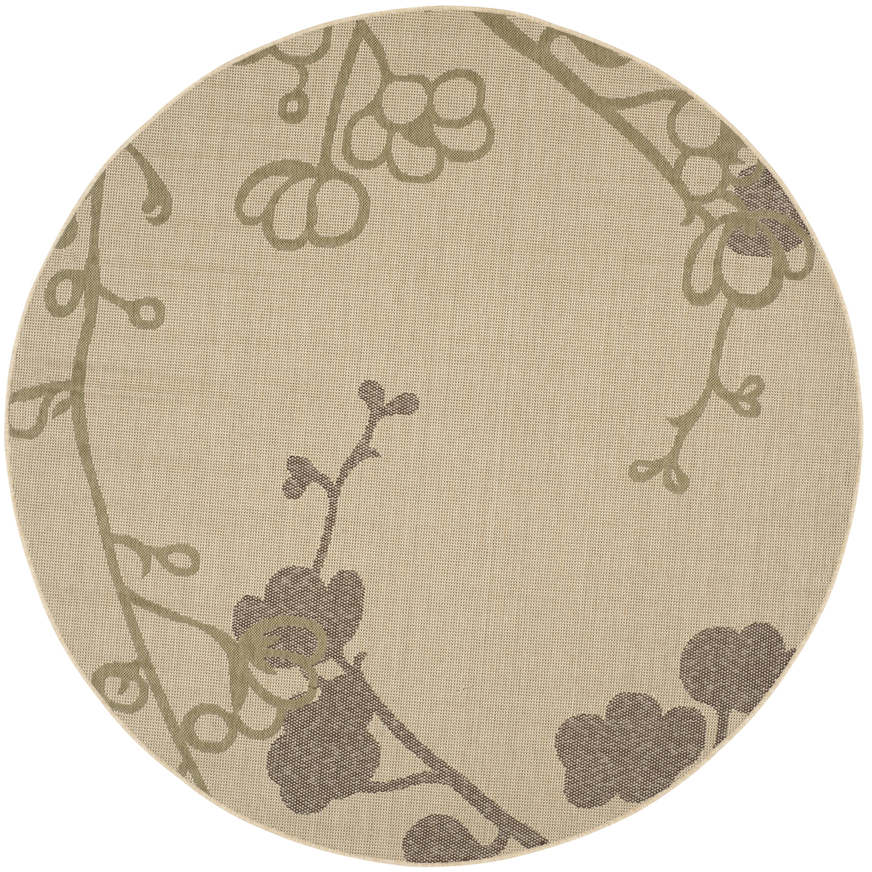 SAFAVIEH Courtyard Christian Floral Indoor/Outdoor Area Rug, Natural/Olive, 6'7" x 6'7" Round