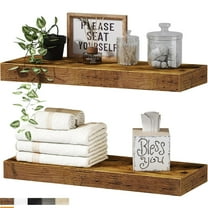 Floating Wall Shelves for Bathroom Decor, Set of 2, Rustic Brown