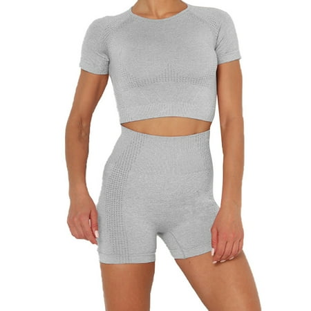 

ELFINDEA Shapewear Yoga Pants Seamless Knitting High Waist Tight Fitting Hip Lift Motion Shorts Top Plus Size Body Suits for Womens Gray L