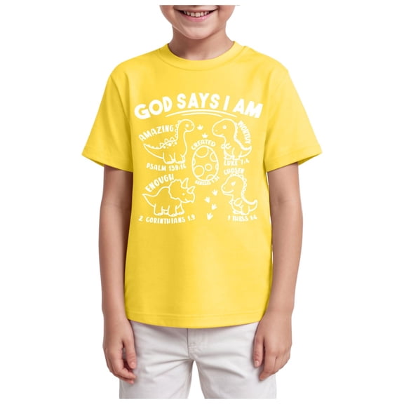 TOWED22 Toddler Boys T-Shirt Short Sleeve Shirt Dinosaur Print Cotton Summer Tops Tees Shark Graphic 2-7T(Yellow,2-3 Y)