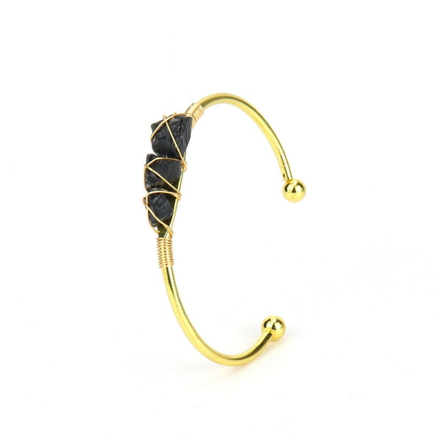Xiao Hua Pulsera de cuentas hecha a mano, ideal para hombres y mujeres, con alambre de metal envuelto en cristal de piedra natural (negro)