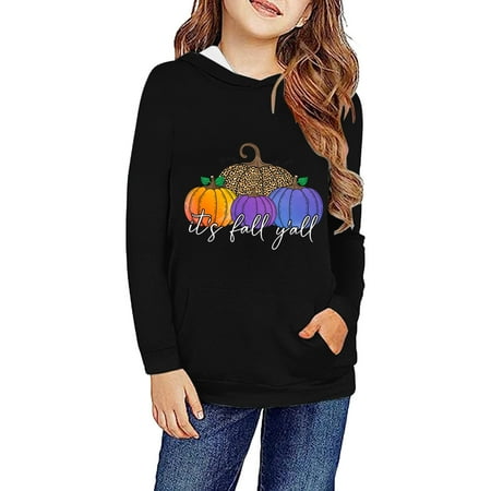 

Yiwula Youths Girls Pumpkins Letters Prints Hoodie With Pocket Casual Pullover Girls Sweatshirts Boys Toddler Kids Little Girl s Long Sleeve Sweatshirts Tops