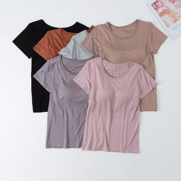 Camiseta de manga corta con almohadilla para el pecho, sujetador sin costuras, pijama de yoga de una pieza para mujer de verano