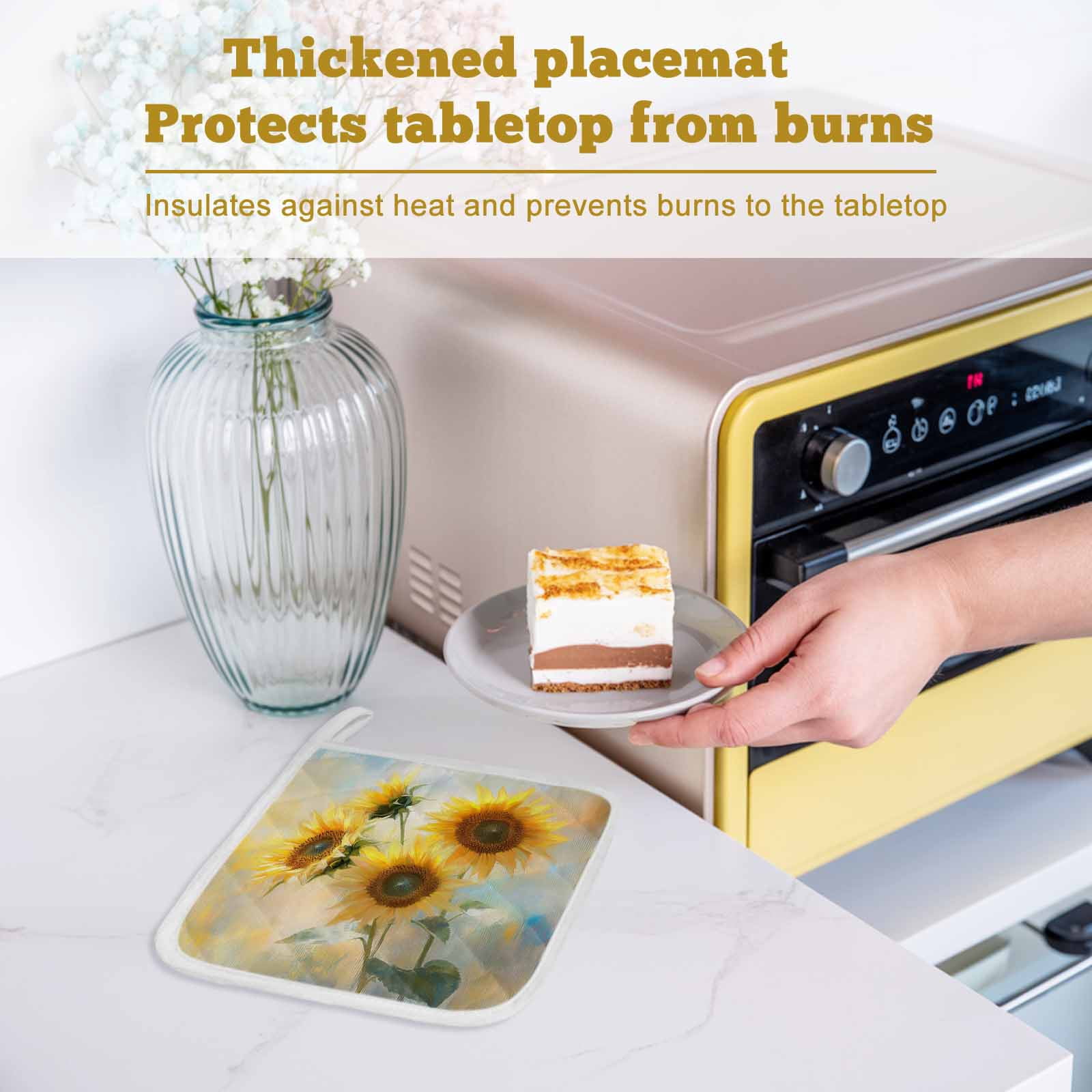Sunflower Pot Holders for Kitchen Heatproof Potholder, 3 Pack Watercolor Yellow Floral Botanical Hot Pads Multipurpose Oven Pads Cloth Potholders Trivet for Cooking Baking