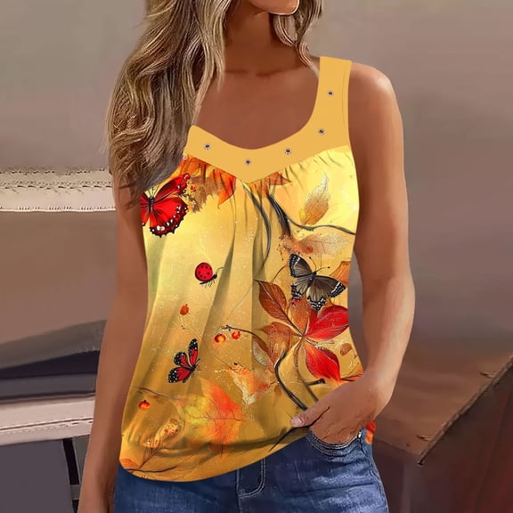 Blmnix Graphic Tank Tops Tank Top Women Plus Size Muscle Sleeveless Yellow Tank Top Square Neck Vest Top for Women