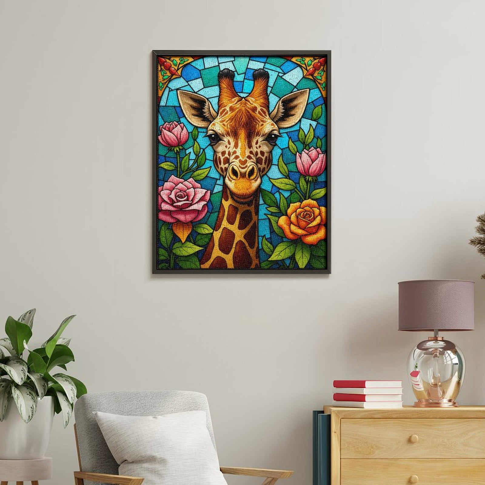 Paint By Numbers Kit for Adults Beginner - DIY Giraffe Stained Glass Roses Art Canvas Painting Kits for Adults, Frameless Paint By Number for Adults for Home Wall Decor 16x20 Inch