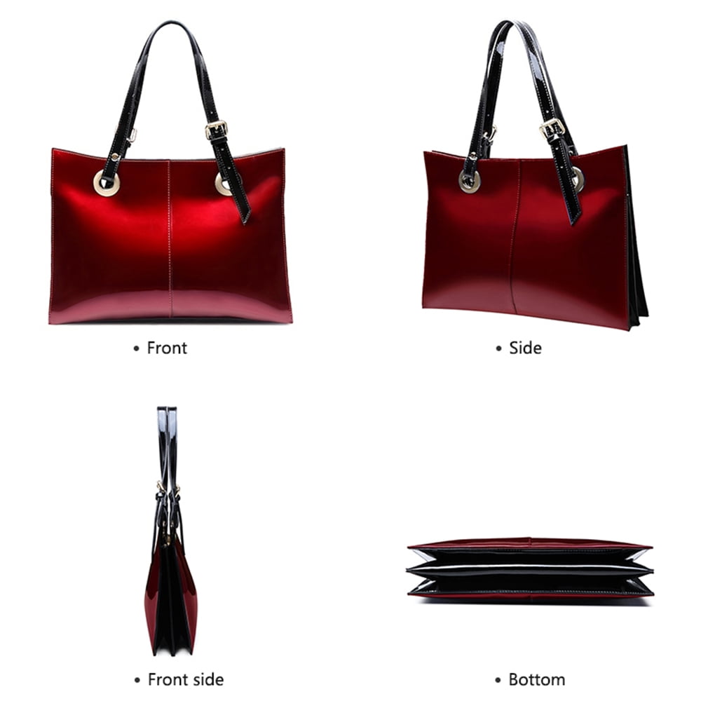 Feimina Patent Leather Shoulder Bag For Women,Genuine Shiny Large Leather Bag,Designer Luxury Handbags Women ,Wine Red Tote Purse, Large Capacity