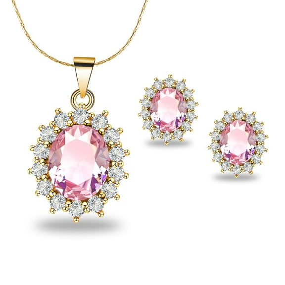 Paris Jewelry 18K Yellow Gold Created Pink Sapphire 1 Carat Oval 18 inch Necklace Plated Women