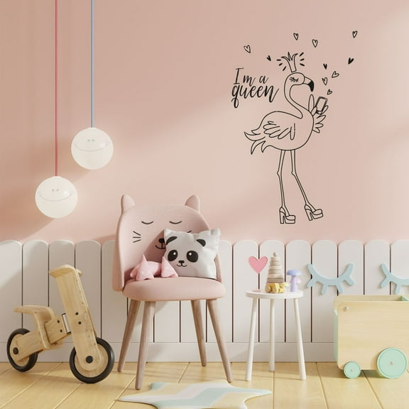 I'm A Queen- Beautiful Flamingo Design Silhouette Beach Vibes Vinyl Wall Sticker Wall Art Wall Decal Boys Girls Kids Room Cute Flamingo Design Bedroom Nursery Kinder Home Decoration Size (30x22 inch)