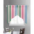 thumbnail image 3 of Pink Green Blue Stripe Swag Valances for Windows, Farmhouse Stripes Contemporary Rod Pocket Sheer Valances for Small Windows, Swag Toppers Light Filtering for Kitchen Living Room 2 Panels 28''x36'', 3 of 6