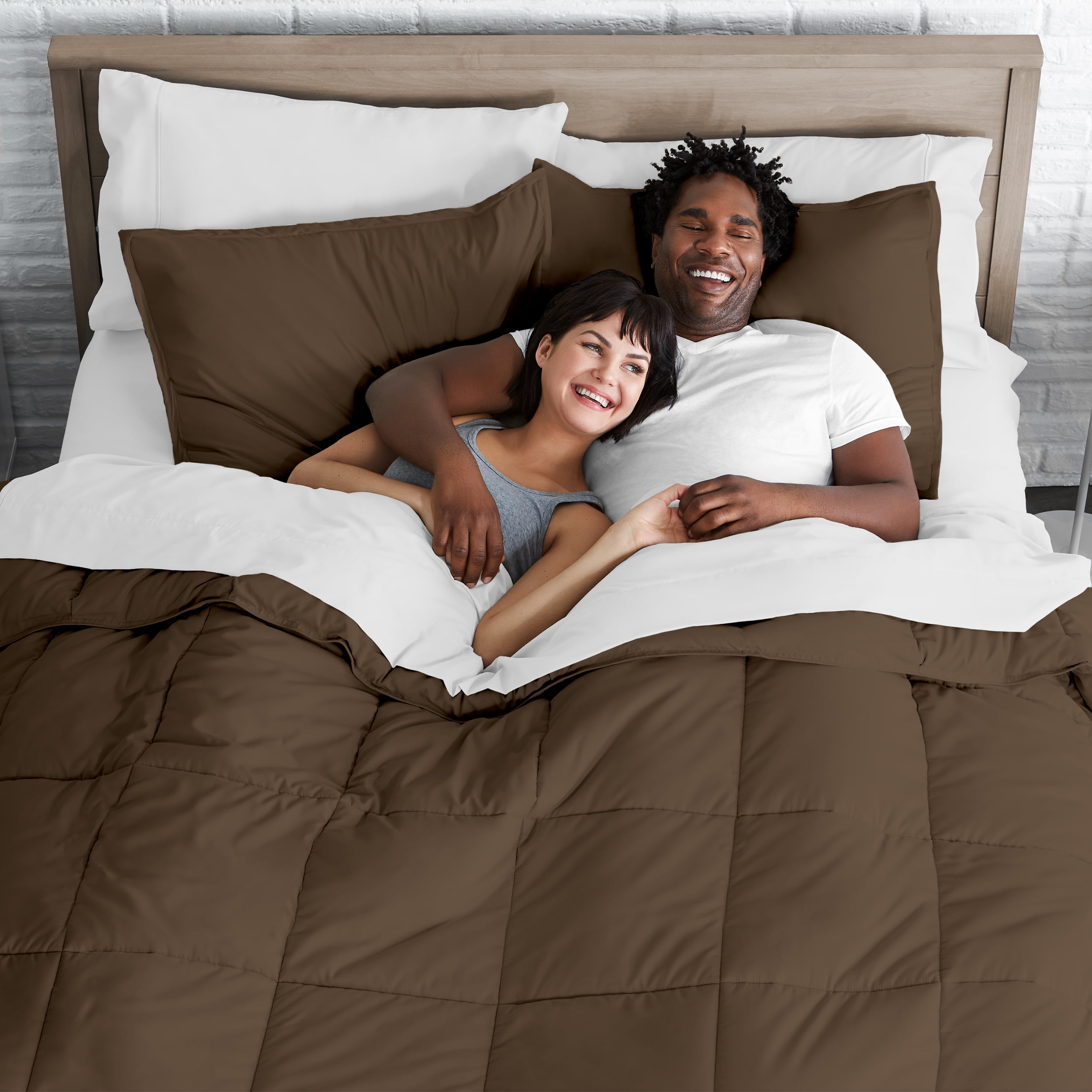 Bare Home Microfiber 7-Piece Cocoa and White Bed in a Bag, California King
