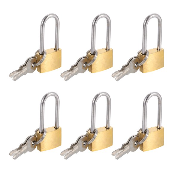 Uxcell Solid Brass Padlock with Keys, 6 Pcs 3/8" Wide Body 1 Inch Long Shackle Waterproof Rustproof Keyed Locks for Storage Unit Sheds Garages Fence Gym Locker