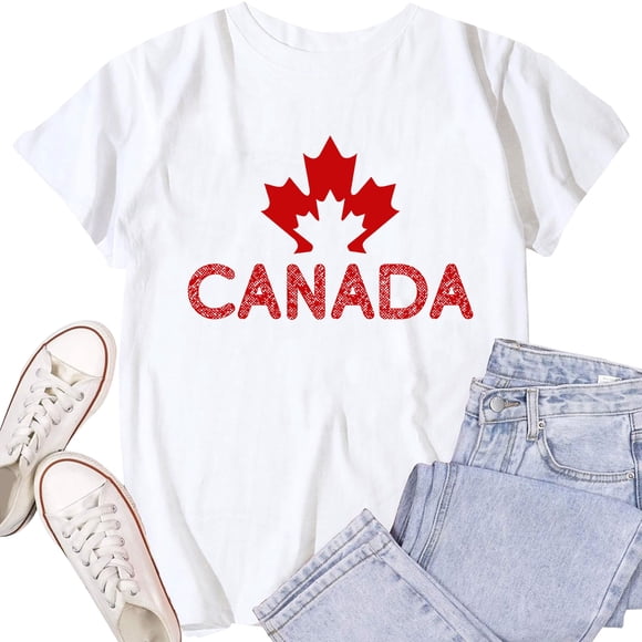 Canada Shirt Women Canadian Flag Graphic Print Short Sleeve Tshirt Summer Top Women Canada Day Graphic Tee Tops Fashion Happy Canada Day Women’s Patriotic Flag Tee Casual Daily Wear