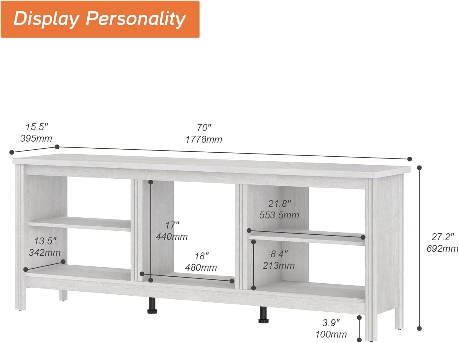 Farmhouse TV Stand for TVs up to 75 Inch, White Entertainment Center for 80 inch TV Console Table with 5 Cubby Storages for Living Room Bedroom, 70 inch