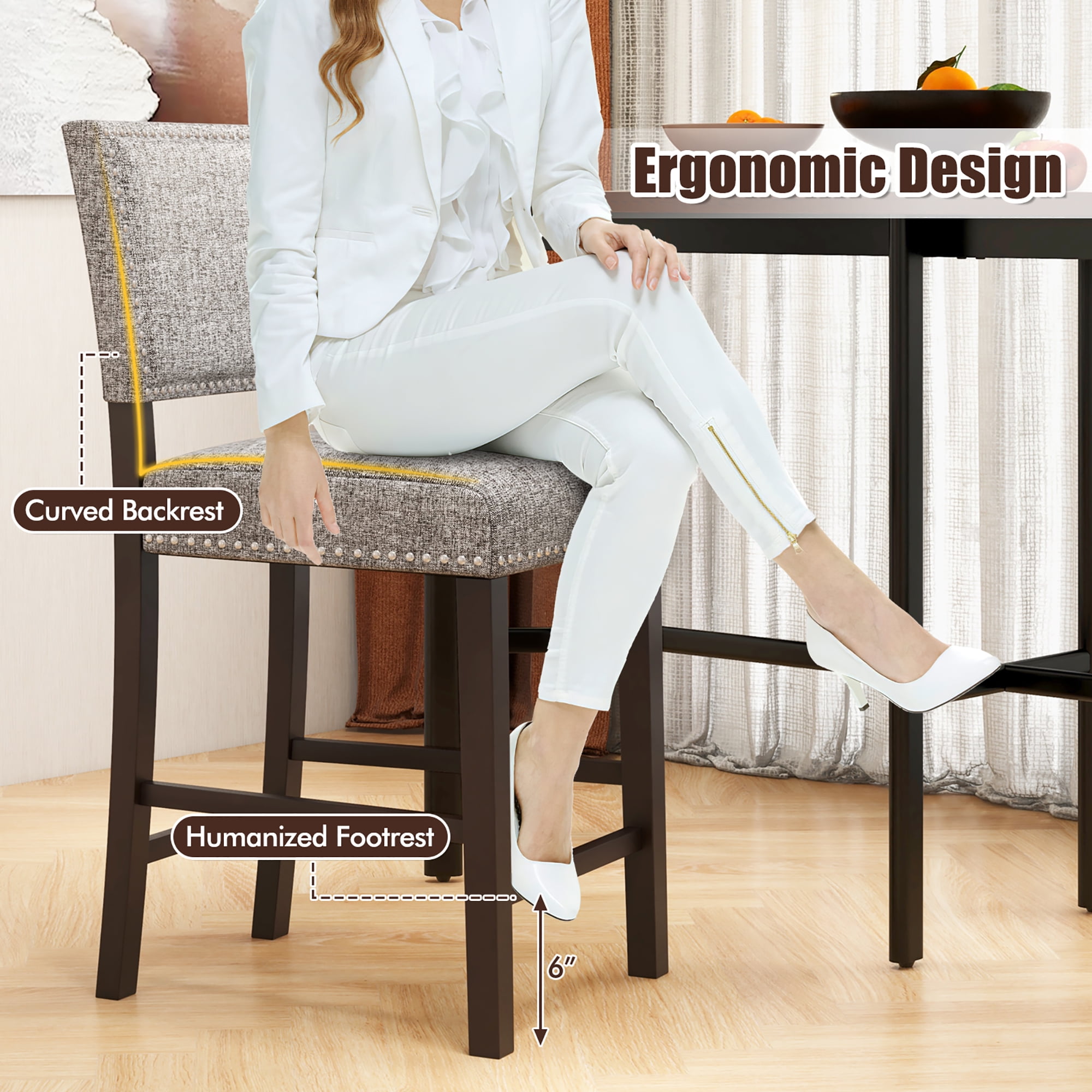 Gymax 4PCS Upholstered Bar Stools 26 Inch Counter Height Chairs w/ Sponge Cushions