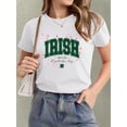 thumbnail image 1 of Camiseta vintage del Día de San Patricio para mujer, cuello redondo, manga corta, con letras irlandesas y estampado de trébol, tejido de punto de algodón, elasticidad media, ideal para primavera/veran, 1 of 6