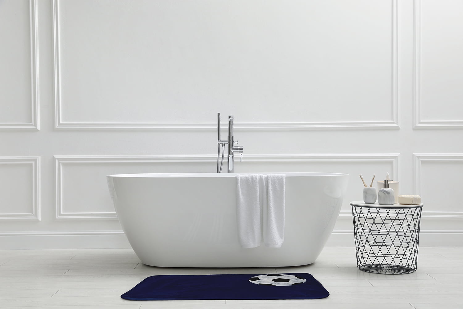 Simply Daisy 34" x 21" Plush Microfiber Navy Soccer Ball Bath Mat