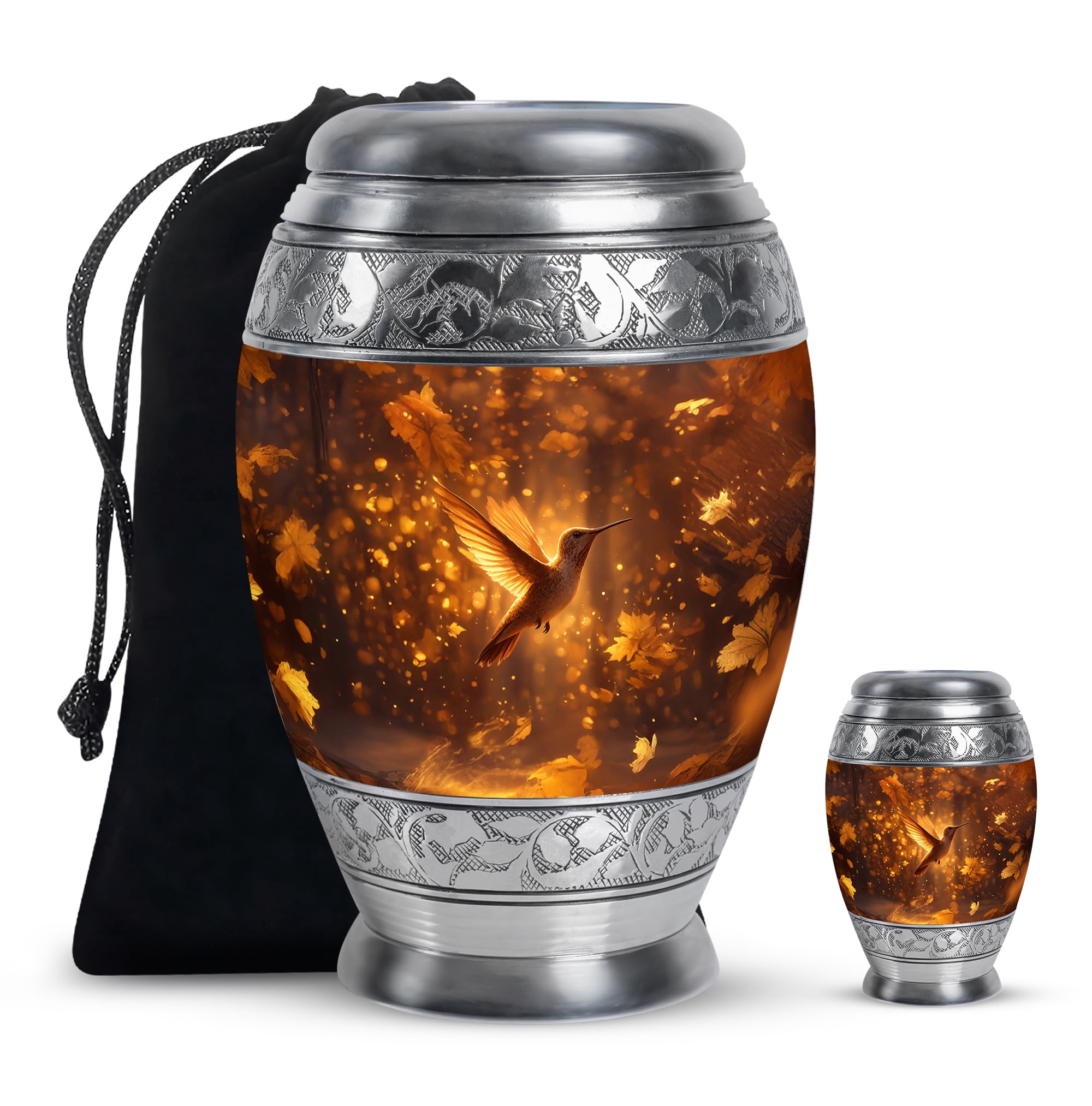 Humming Bird Large Decorative Urns For Human Ashes Adult Woman, Burial Urn For Uncle And Aunty, Funeral Urn For Grandmother, Brown Cremation Urns For Human Ashes, 10 Inch