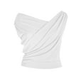 thumbnail image 3 of Women Summer Off the Shoulder Crop Cute Tops Sleeveless One Shoulder Ruched Y2K Going Out Tank Top White L, 3 of 7