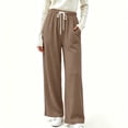 thumbnail image 4 of Sunnin Womens Waffle Knit Lounge Pants Drawstring Elastic Waist Slant Pockets Relaxed Straight Leg Trousers, 4 of 9