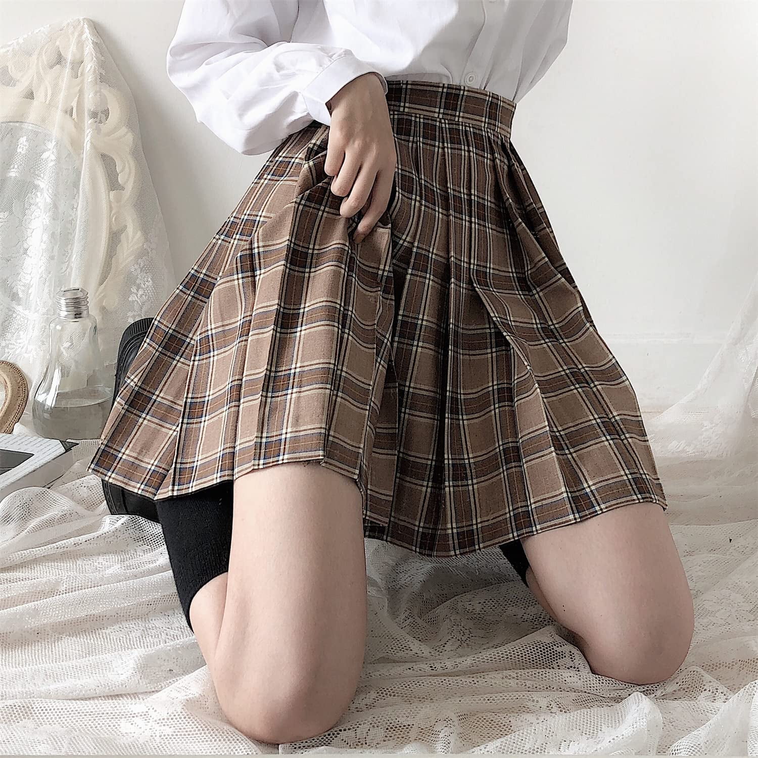 Girls' Trend Plaid Pleated Mini Skirt College Style High - Temu