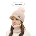 thumbnail image 3 of YAOBAMM Thick Hat Scarf Set Hat Scarf Set 2 Pcs Set Knitted Plush Ball Decor Solid Color Knitted Elastic Soft Thermal Windproof Wide Brim Baseball Neck, 3 of 7